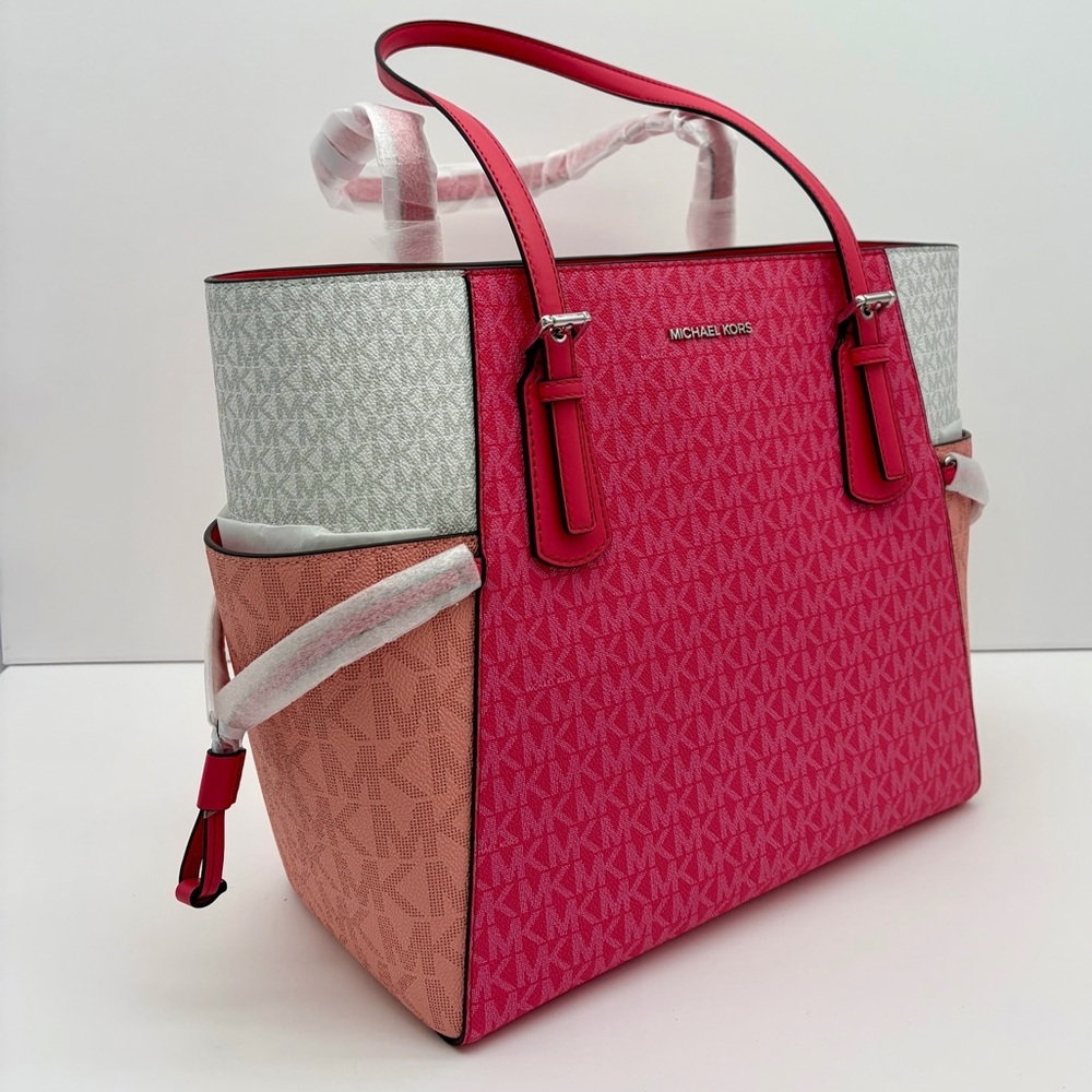 Michael Kors Pink and White Tri-Tone MK Logo Tote - Picture 12 of 15